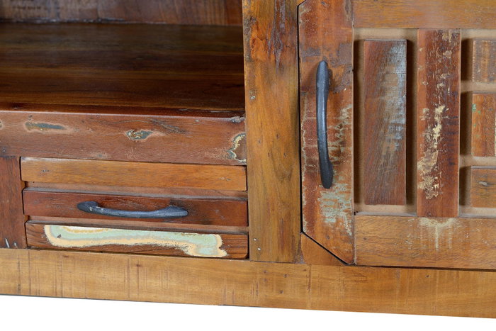 GINER Y COLOMER Mueble de TV en madera maciza reciclada con 2 puertas y 2 cajones